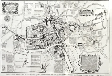 Frontispice de Oxonia antiqua restaurata, vue à vol d